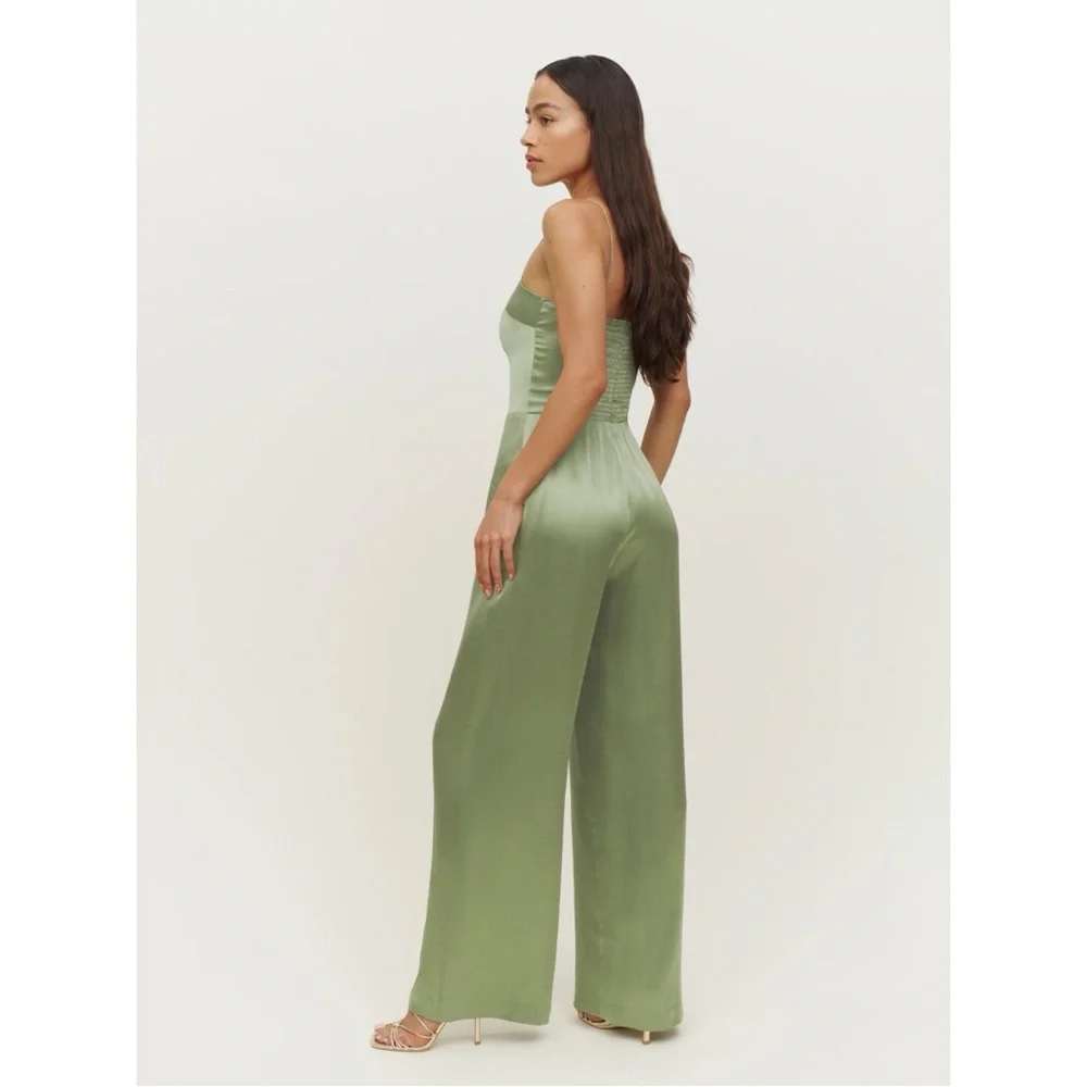 NWT Reformation Sage Silk‎ Jumpsuit in Artichoke - Picture 2 of 12